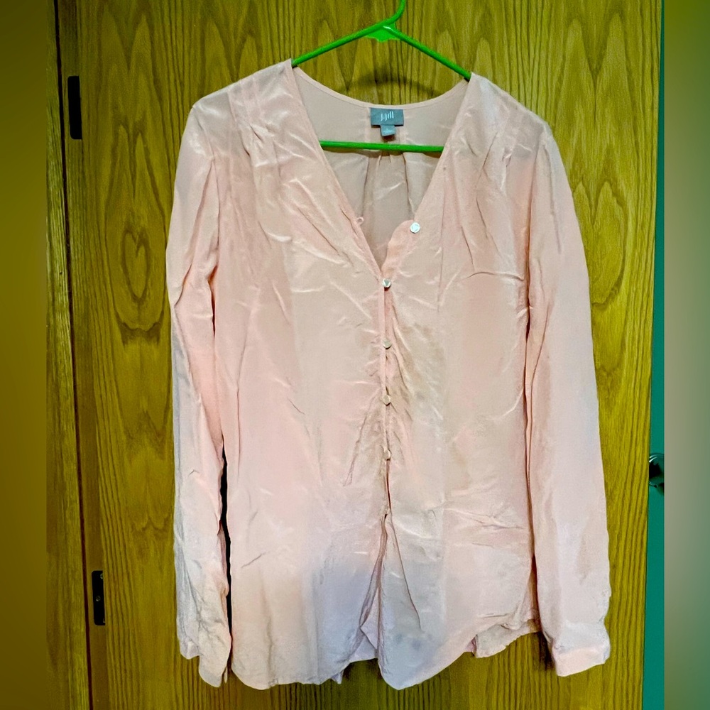 Flowy, shimmery, salmon colored blouse